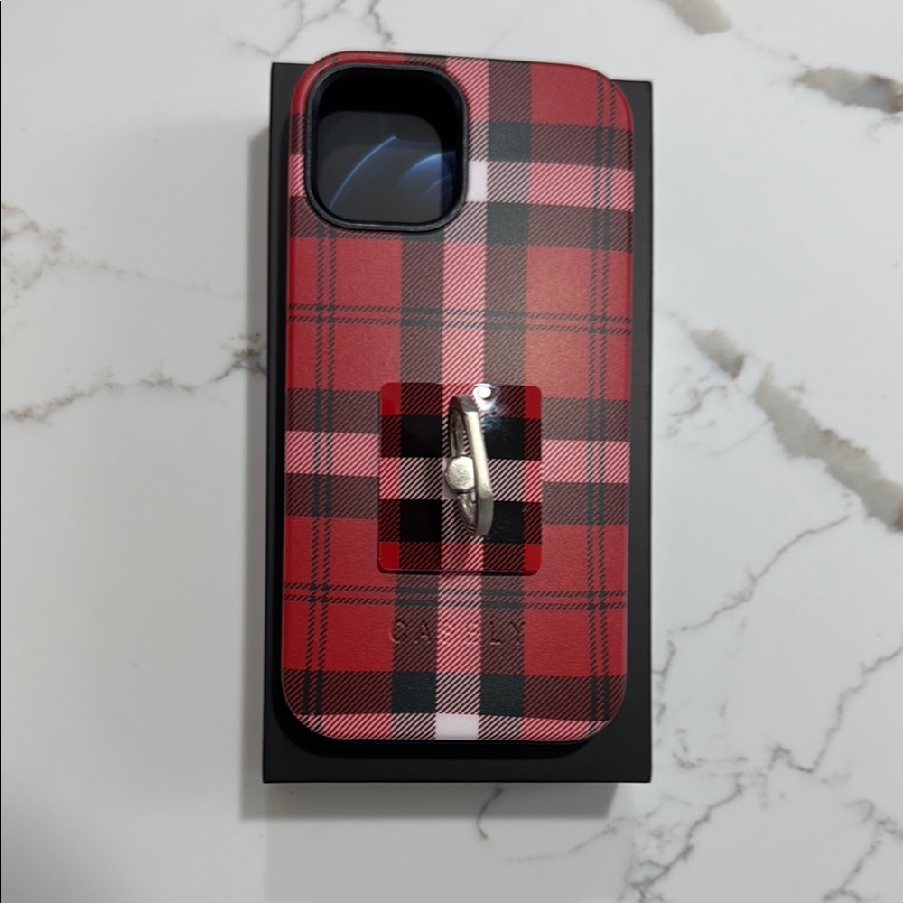 Red and Black Plaid Phone Case with Ring Stand 12Pro